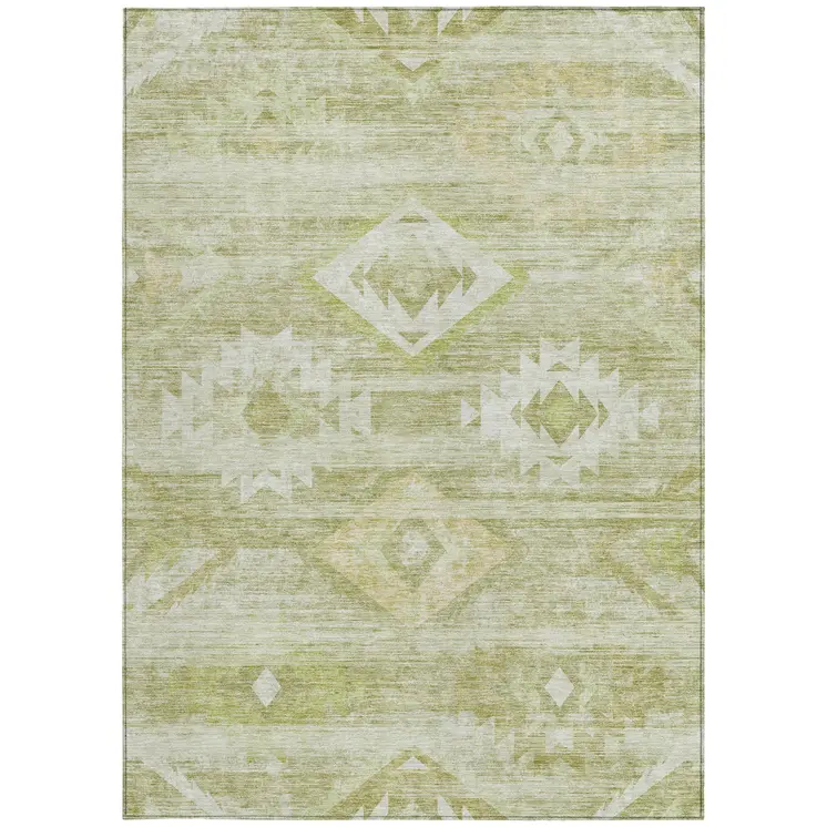 10' X 14' Sage Artichoke Green And Mint Green Southwestern Washable Indoor Outdoor Area Rug