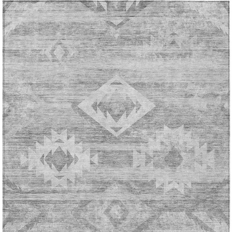 5' X 8' Silver Gray And Charcoal Southwestern Washable Indoor Outdoor Area Rug