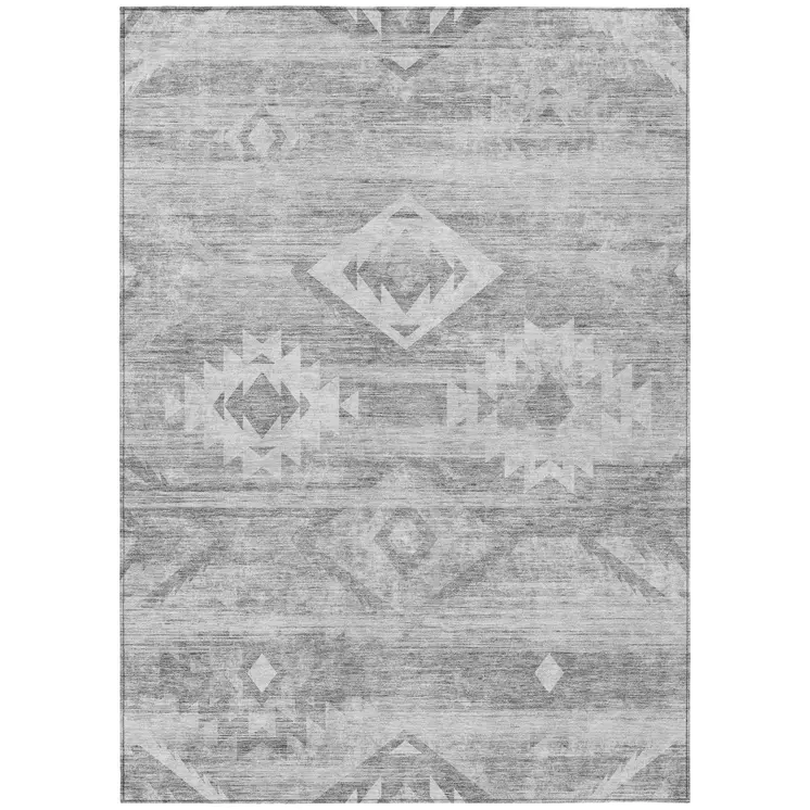 9' X 12' Silver Gray And Charcoal Southwestern Washable Indoor Outdoor Area Rug