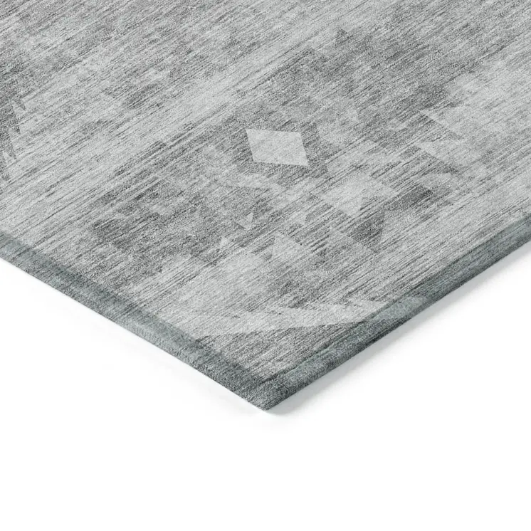 9' X 12' Silver Gray And Charcoal Southwestern Washable Indoor Outdoor Area Rug