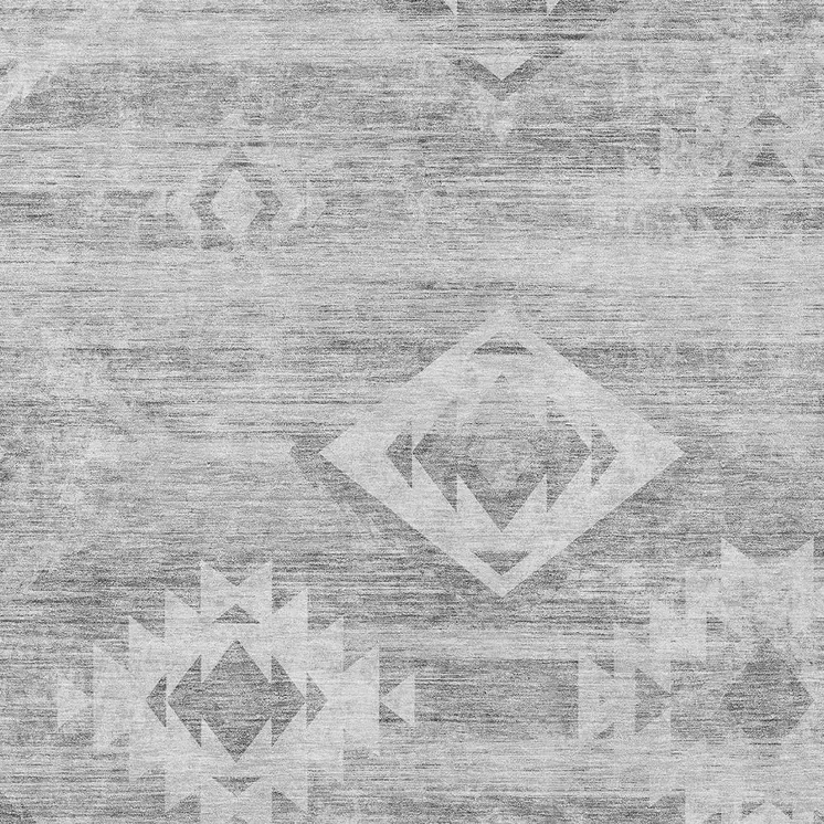 10' X 14' Silver Gray And Charcoal Southwestern Washable Indoor Outdoor Area Rug