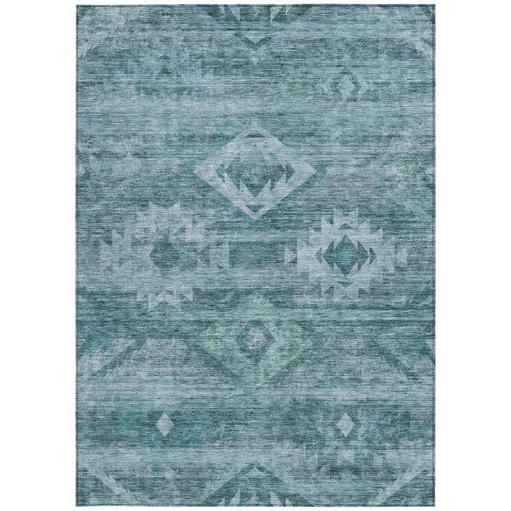 3' X 5' Teal Blue And Aqua Southwestern Washable Indoor Outdoor Area Rug