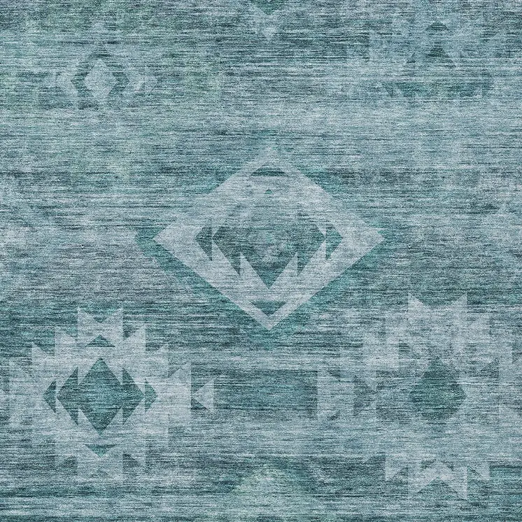 3' X 5' Teal Blue And Aqua Southwestern Washable Indoor Outdoor Area Rug