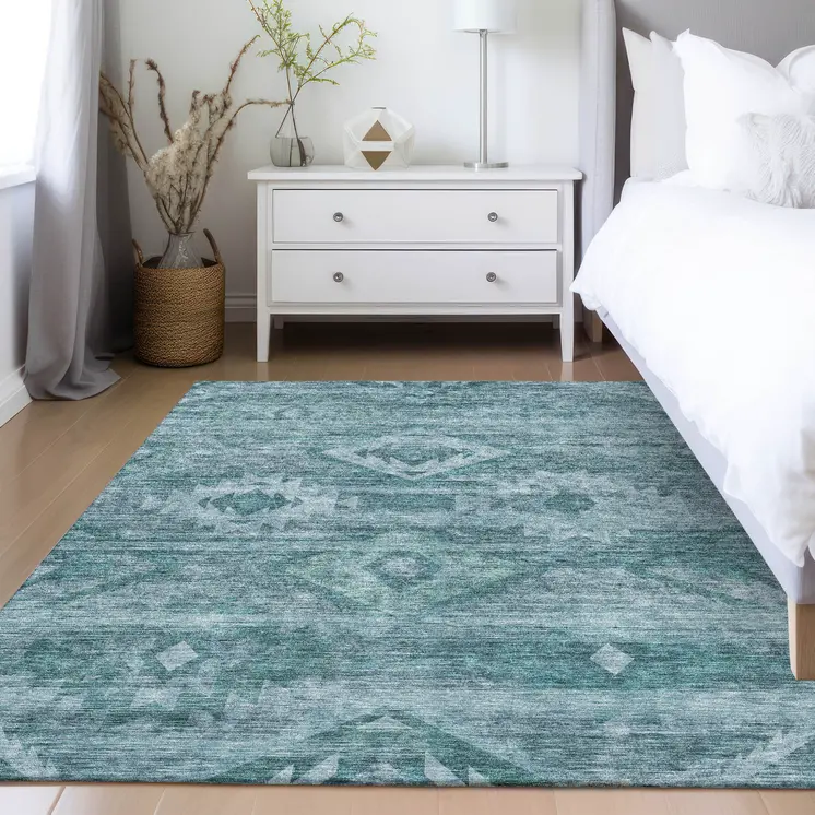 3' X 5' Teal Blue And Aqua Southwestern Washable Indoor Outdoor Area Rug