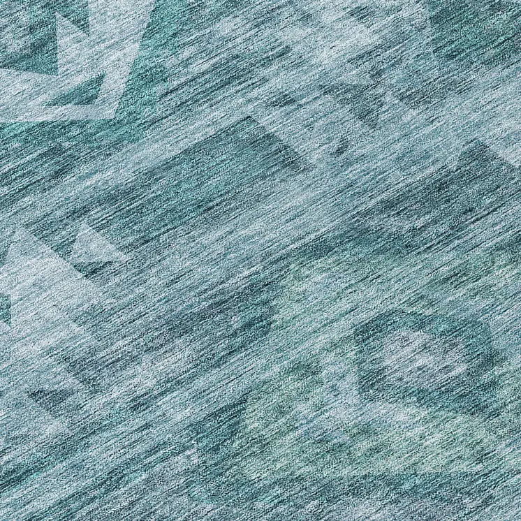 8' Teal Blue And Aqua Round Southwestern Washable Indoor Outdoor Area Rug