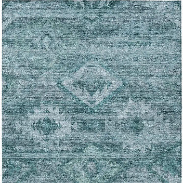 10' X 14' Teal Blue And Aqua Southwestern Washable Indoor Outdoor Area Rug