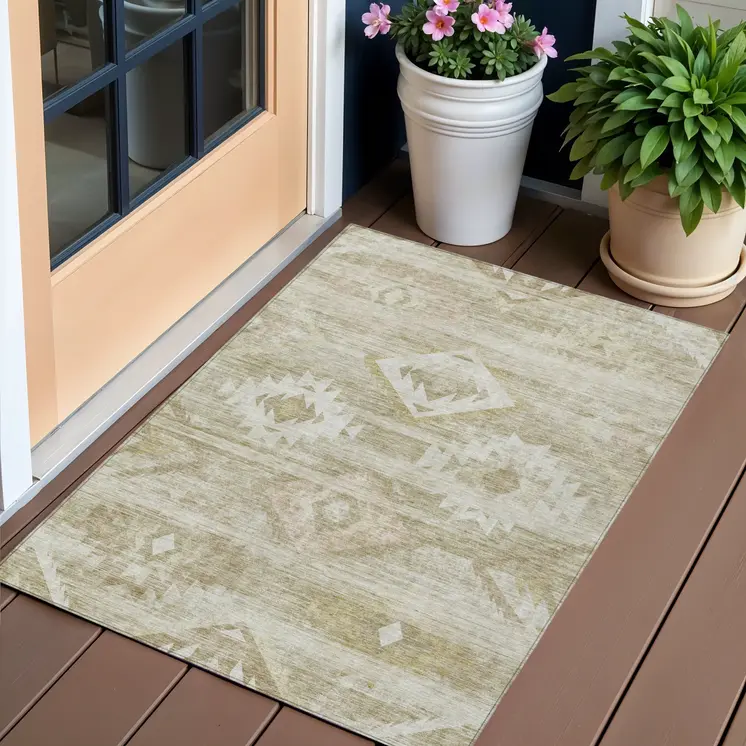 3' X 5' Taupe Beige And Tan Southwestern Washable Indoor Outdoor Area Rug