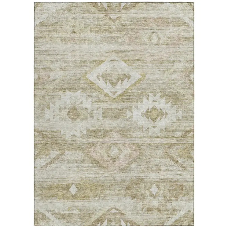 5' X 8' Taupe Beige And Tan Southwestern Washable Indoor Outdoor Area Rug