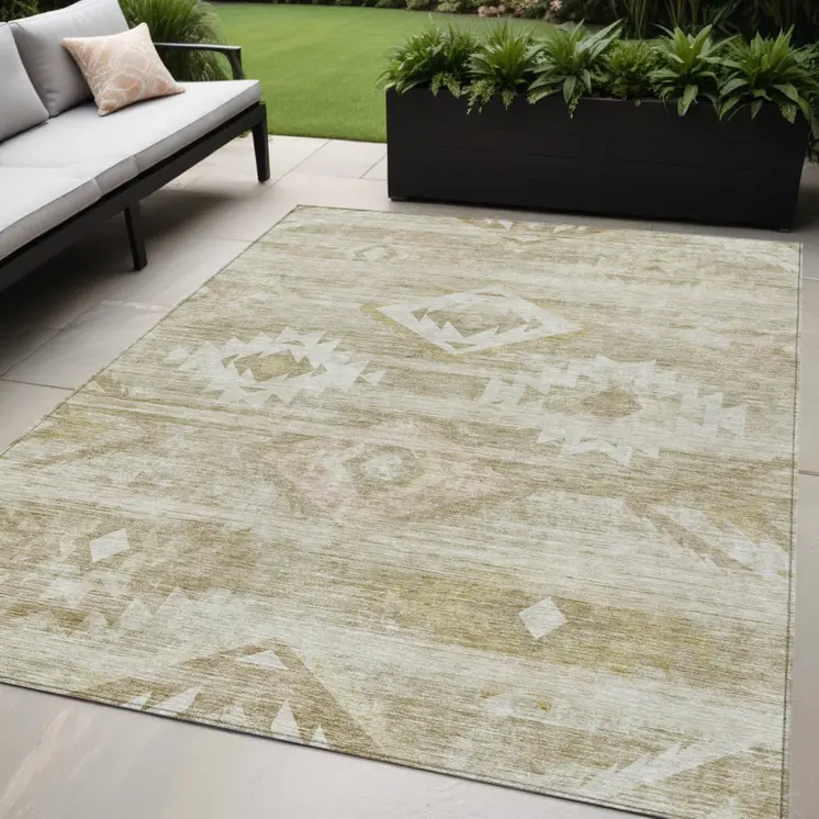 5' X 8' Taupe Beige And Tan Southwestern Washable Indoor Outdoor Area Rug