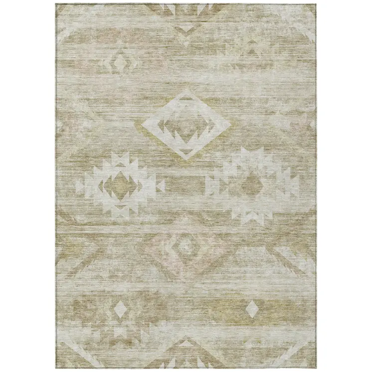 5' X 8' Taupe Beige And Tan Southwestern Washable Indoor Outdoor Area Rug