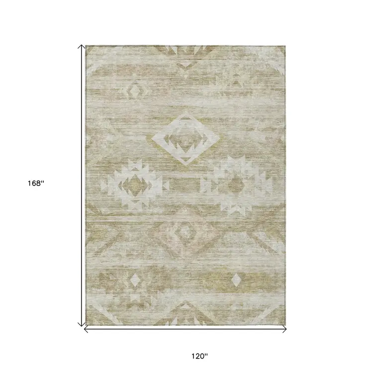 10' X 14' Taupe Beige And Tan Southwestern Washable Indoor Outdoor Area Rug