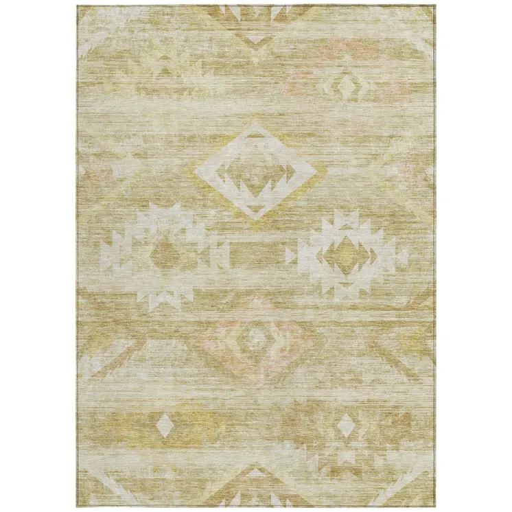 5' X 8' Wheat Gold And Beige Southwestern Washable Indoor Outdoor Area Rug