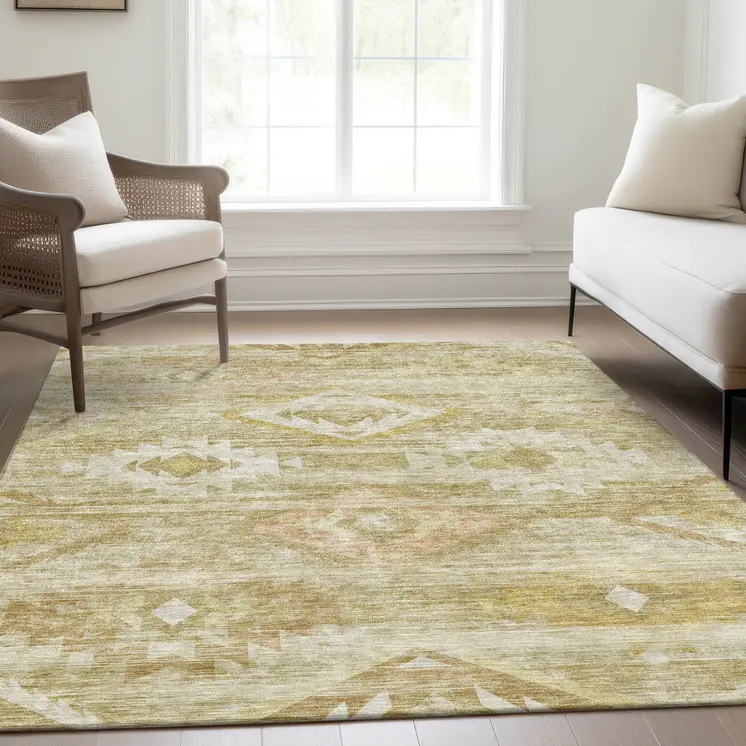 5' X 8' Wheat Gold And Beige Southwestern Washable Indoor Outdoor Area Rug