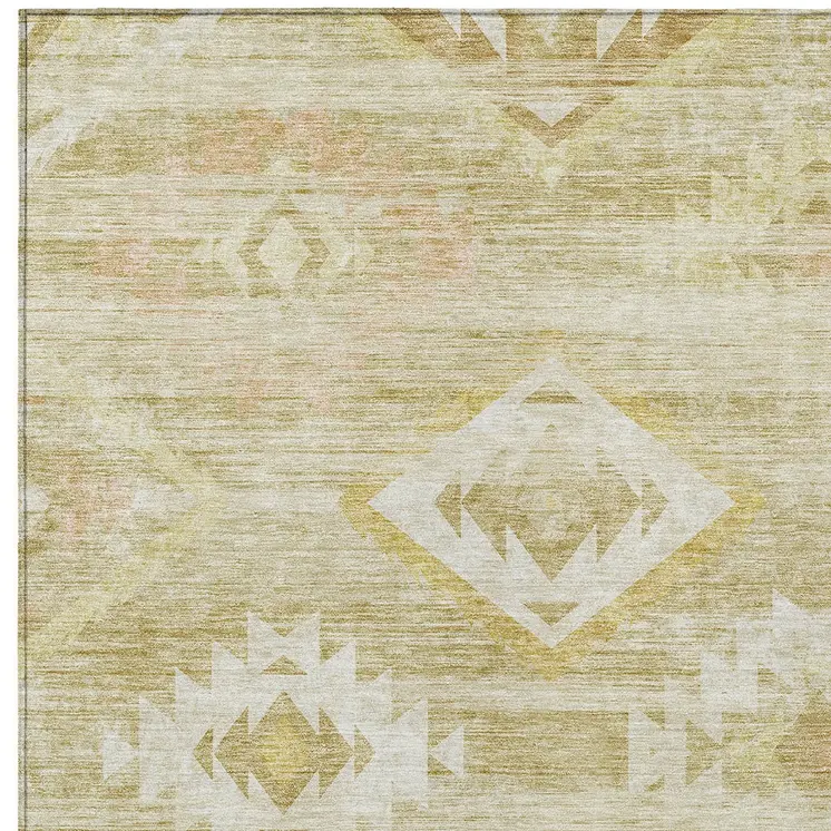 8' X 10' Wheat Gold And Beige Southwestern Washable Indoor Outdoor Area Rug