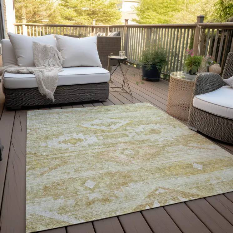 10' X 14' Wheat Gold And Beige Southwestern Washable Indoor Outdoor Area Rug
