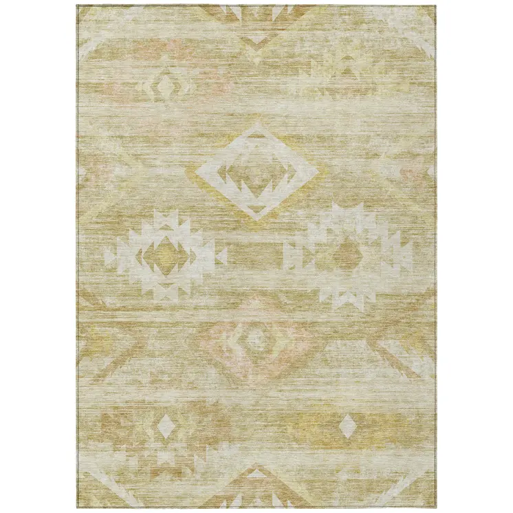 10' X 14' Wheat Gold And Beige Southwestern Washable Indoor Outdoor Area Rug