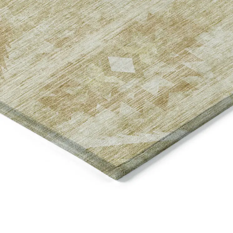 10' X 14' Wheat Gold And Beige Southwestern Washable Indoor Outdoor Area Rug