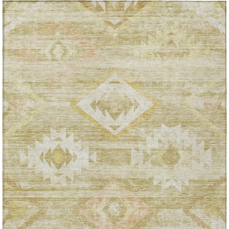 10' X 14' Wheat Gold And Beige Southwestern Washable Indoor Outdoor Area Rug