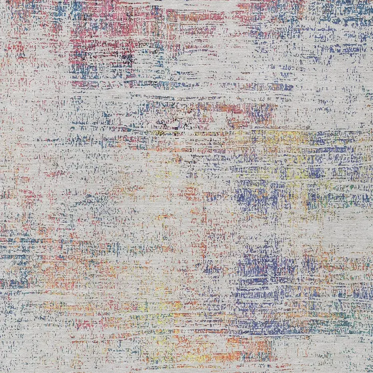 5' X 8' Ivory Orange And Blush Abstract Washable Indoor Outdoor Area Rug