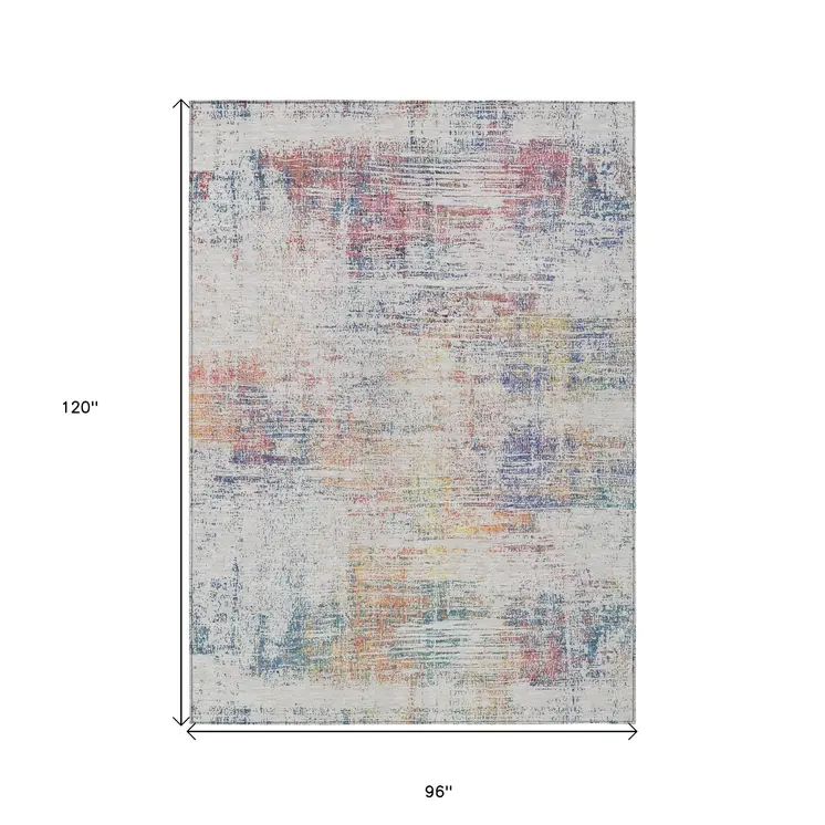 8' X 10' Ivory Orange And Blush Abstract Washable Indoor Outdoor Area Rug