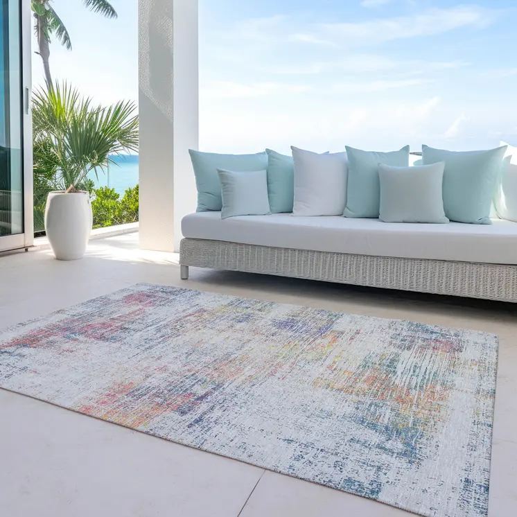 8' X 10' Ivory Orange And Blush Abstract Washable Indoor Outdoor Area Rug