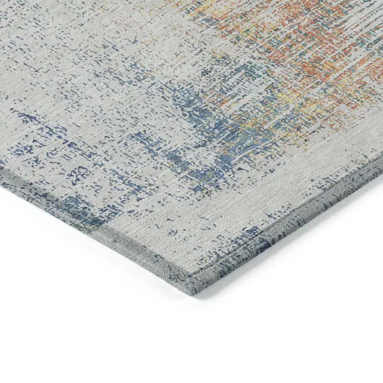 8' X 10' Ivory Orange And Blush Abstract Washable Indoor Outdoor Area Rug