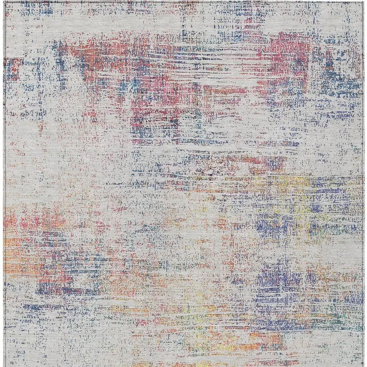 8' X 10' Ivory Orange And Blush Abstract Washable Indoor Outdoor Area Rug