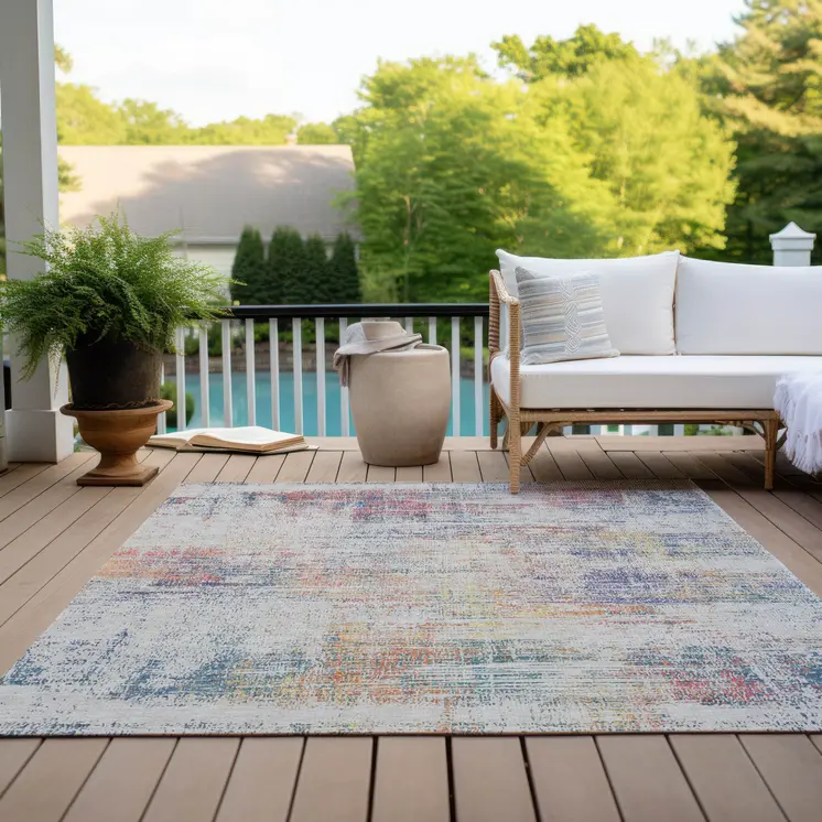 8' X 10' Ivory Orange And Blush Abstract Washable Indoor Outdoor Area Rug