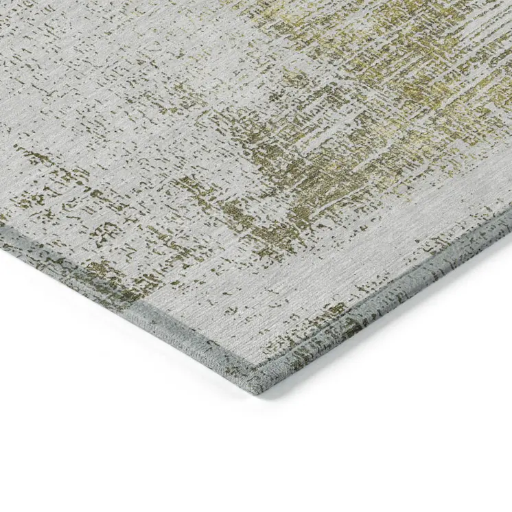 3' X 5' Pearl Ivory And Gold Abstract Washable Indoor Outdoor Area Rug