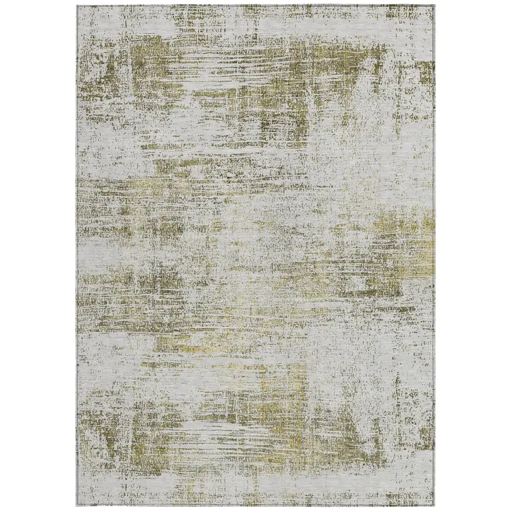 3' X 5' Pearl Ivory And Gold Abstract Washable Indoor Outdoor Area Rug