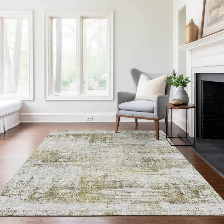 3' X 5' Pearl Ivory And Gold Abstract Washable Indoor Outdoor Area Rug