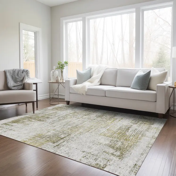 3' X 5' Pearl Ivory And Gold Abstract Washable Indoor Outdoor Area Rug