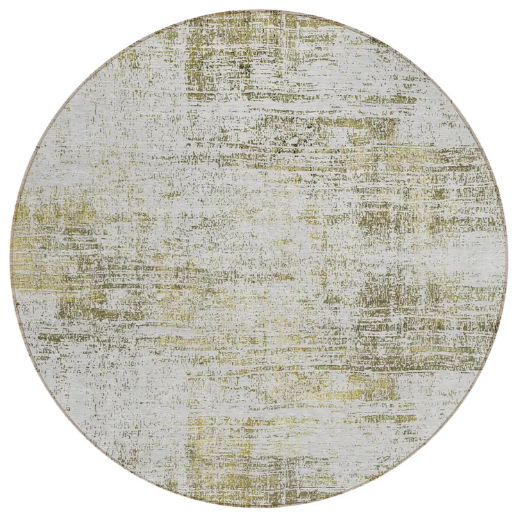 8' Pearl Ivory And Gold Round Abstract Washable Indoor Outdoor Area Rug