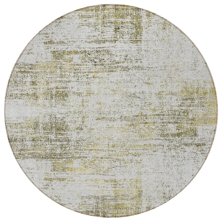 8' Pearl Ivory And Gold Round Abstract Washable Indoor Outdoor Area Rug