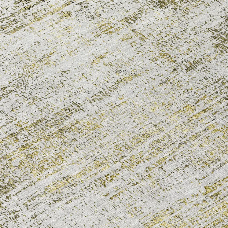 8' Pearl Ivory And Gold Round Abstract Washable Indoor Outdoor Area Rug