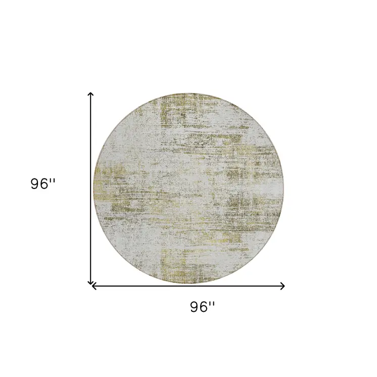 8' Pearl Ivory And Gold Round Abstract Washable Indoor Outdoor Area Rug