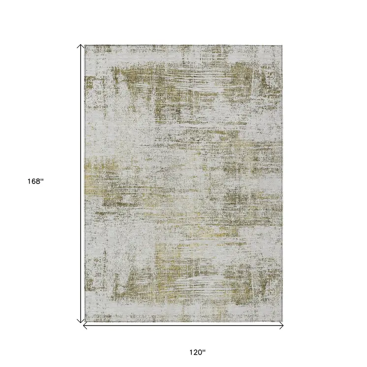 10' X 14' Pearl Ivory And Gold Abstract Washable Indoor Outdoor Area Rug