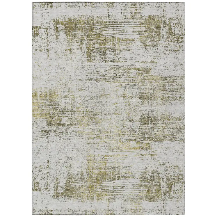 10' X 14' Pearl Ivory And Gold Abstract Washable Indoor Outdoor Area Rug