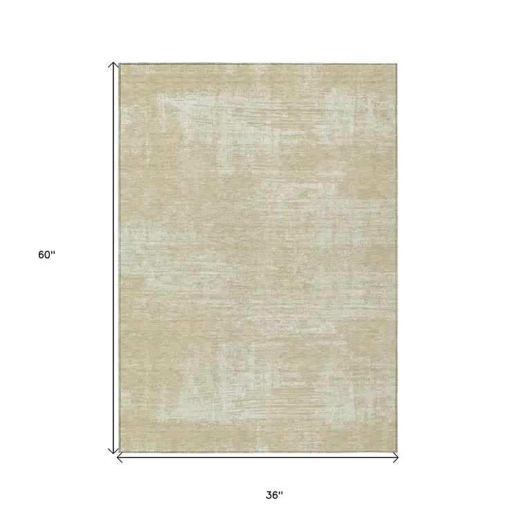 3' X 5' Beige Tan And Taupe Abstract Washable Indoor Outdoor Area Rug
