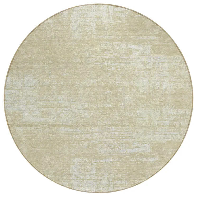 8' Beige Tan And Taupe Round Abstract Washable Indoor Outdoor Area Rug
