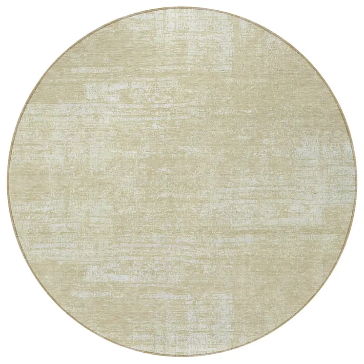 8' Beige Tan And Taupe Round Abstract Washable Indoor Outdoor Area Rug