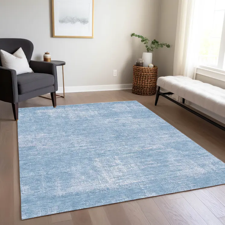 5' X 8' Navy Blue And Sky Blue Abstract Washable Indoor Outdoor Area Rug