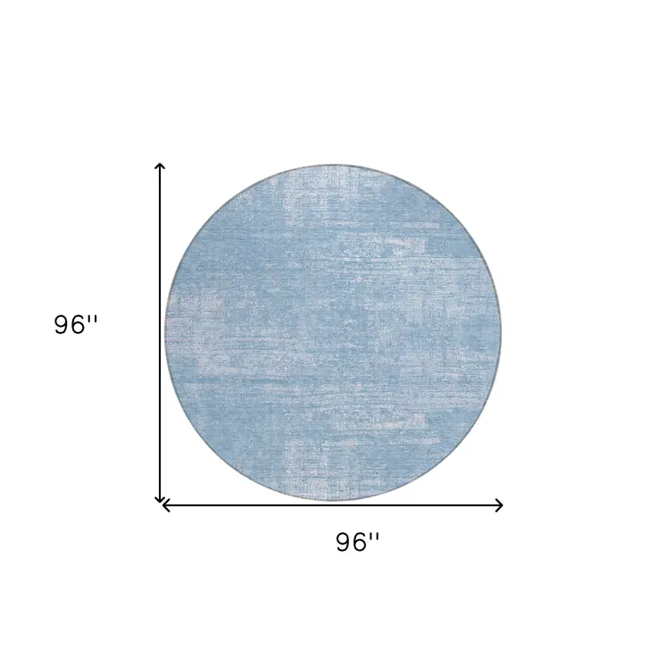 8' Navy Blue And Sky Blue Round Abstract Washable Indoor Outdoor Area Rug