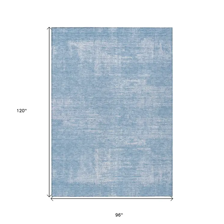 8' X 10' Navy Blue And Sky Blue Abstract Washable Indoor Outdoor Area Rug
