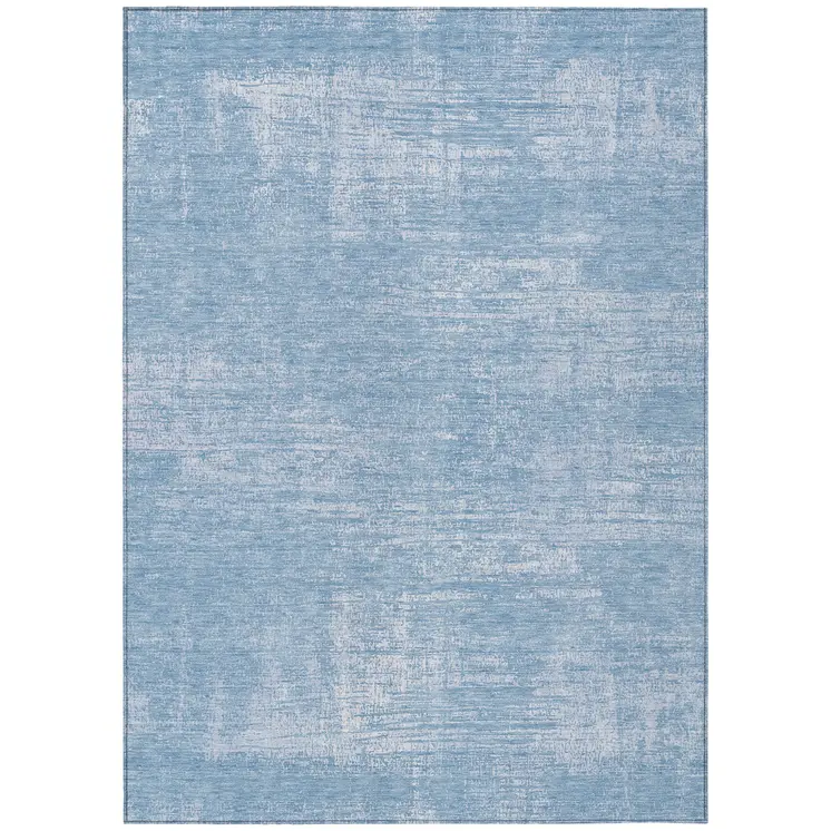 8' X 10' Navy Blue And Sky Blue Abstract Washable Indoor Outdoor Area Rug
