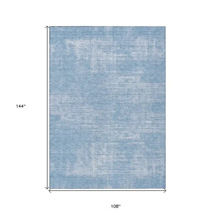 9' X 12' Navy Blue And Sky Blue Abstract Washable Indoor Outdoor Area Rug