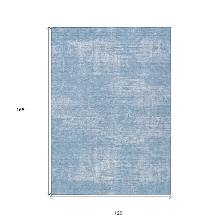 10' X 14' Navy Blue And Sky Blue Abstract Washable Indoor Outdoor Area Rug