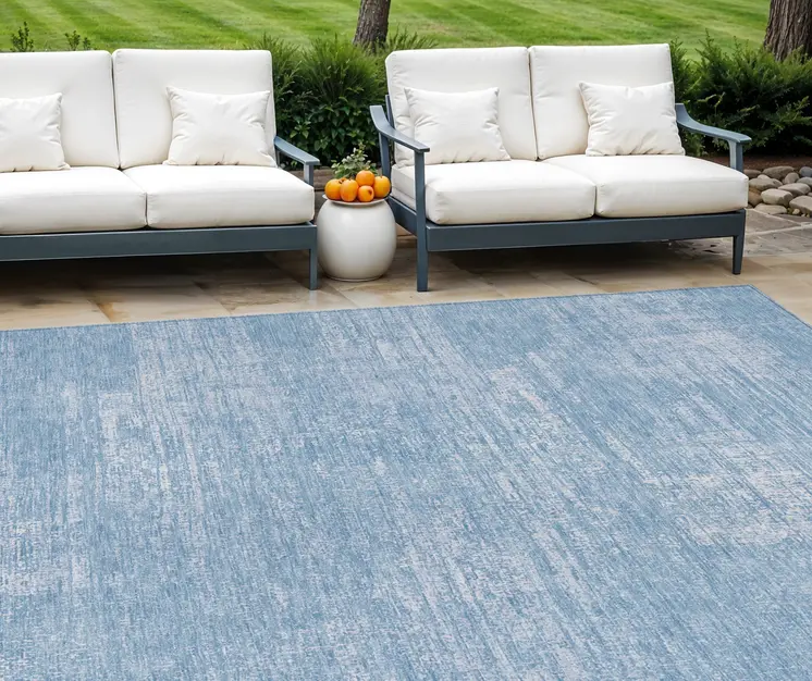10' X 14' Navy Blue And Sky Blue Abstract Washable Indoor Outdoor Area Rug