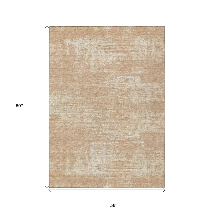 3' X 5' Coral And Salmon Abstract Washable Indoor Outdoor Area Rug