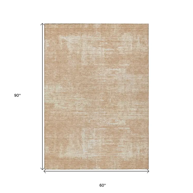 5' X 8' Coral And Salmon Abstract Washable Indoor Outdoor Area Rug